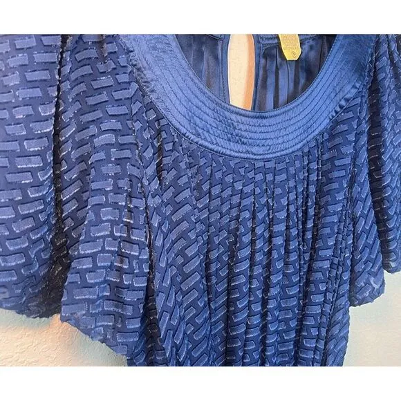 Catherine Malandrino Blue Silk Dress Semi Sheer‎ Lined, Belt, Size 4P