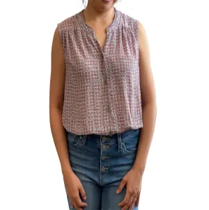 Charming Mosaic Tile Print  Sleeveless Summer  Top in Pink Grey