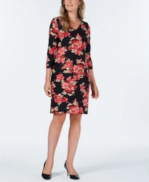 Charter Club Women's Floral-Print Shift Dress Black Combo Large