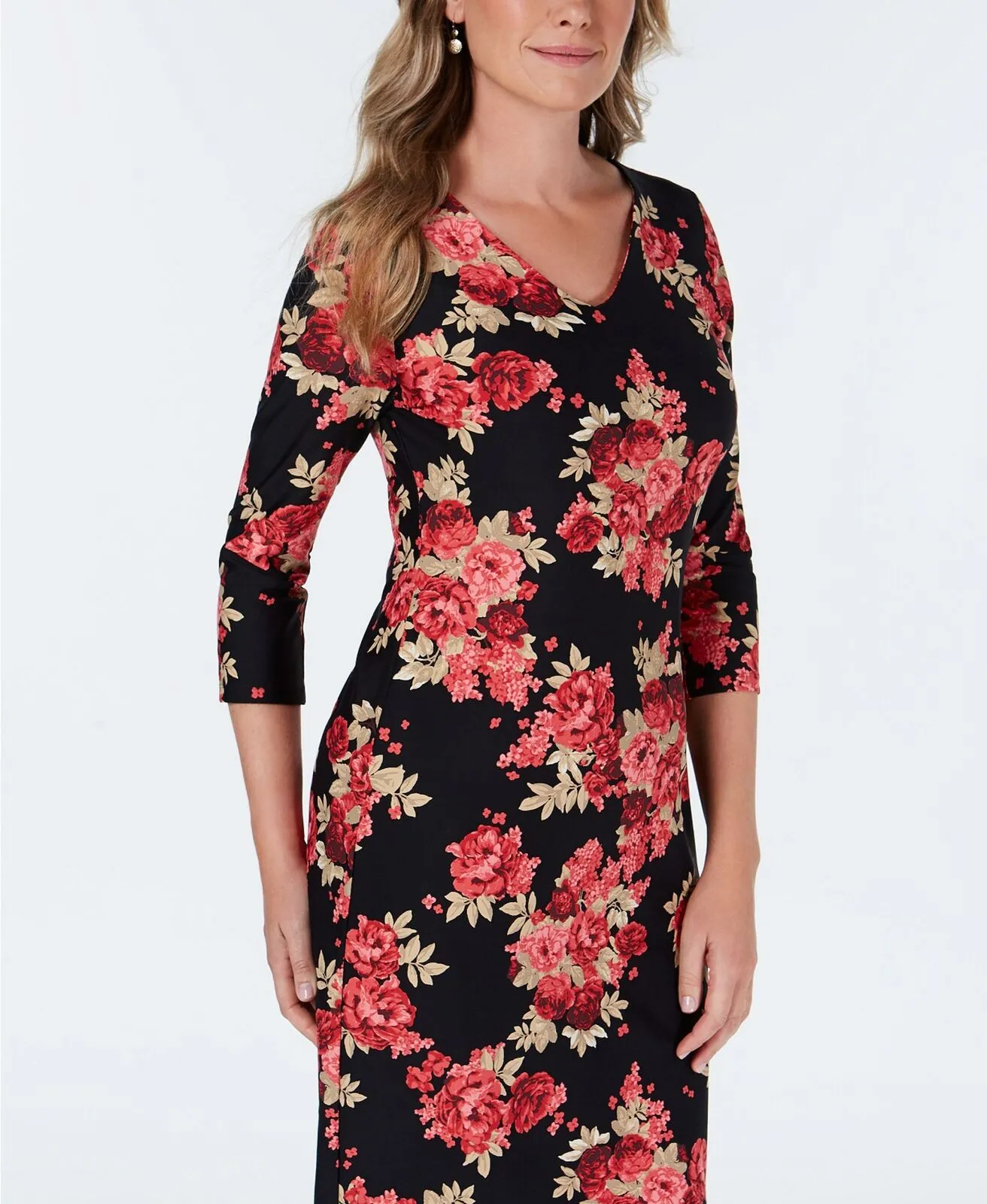 Charter Club Women's Floral-Print Shift Dress Black Combo Large