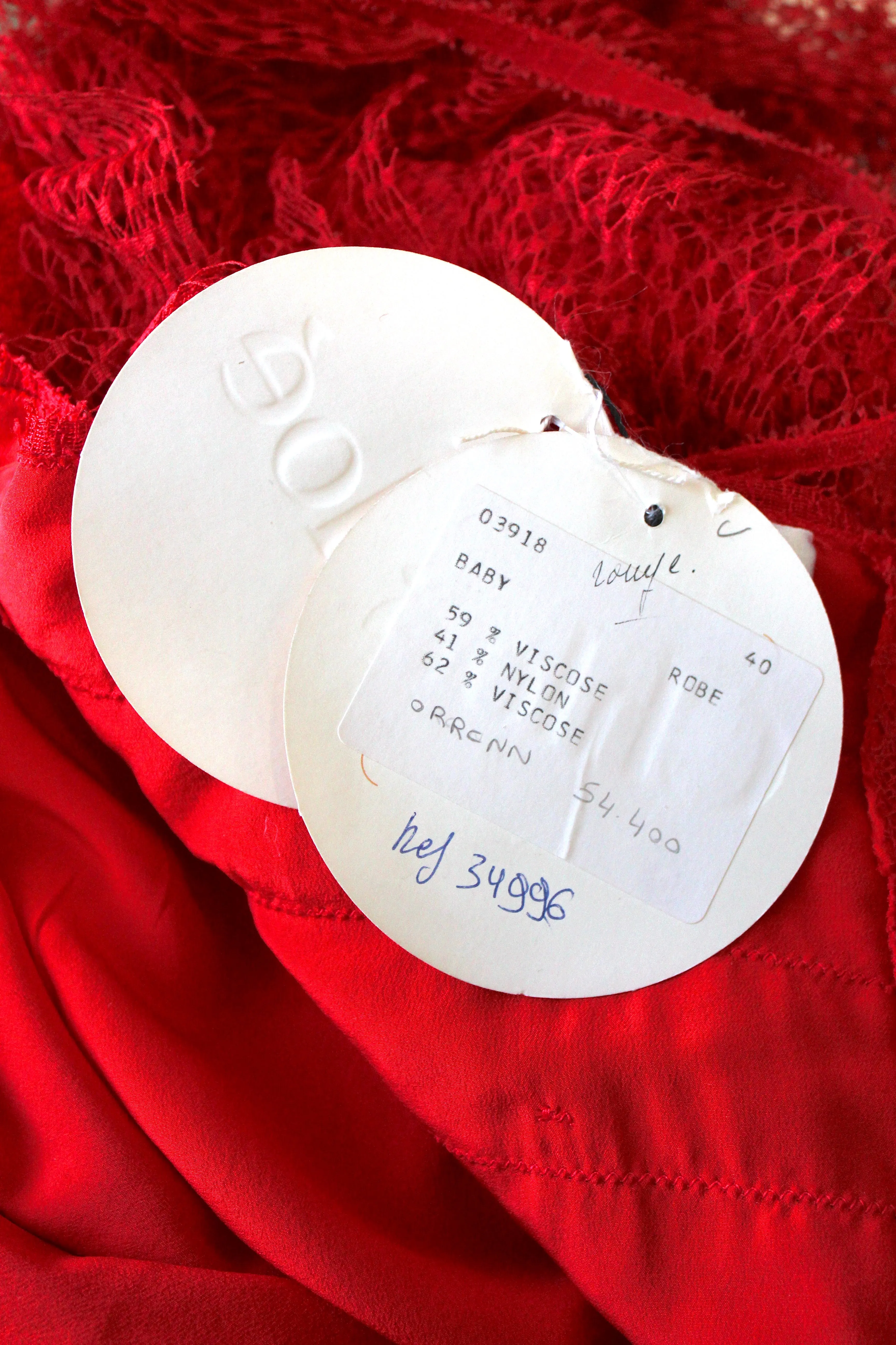 Chloé by Karl Lagerfeld Red Lace Shift Dress with Shawl, SS85, FR 40 / US 6