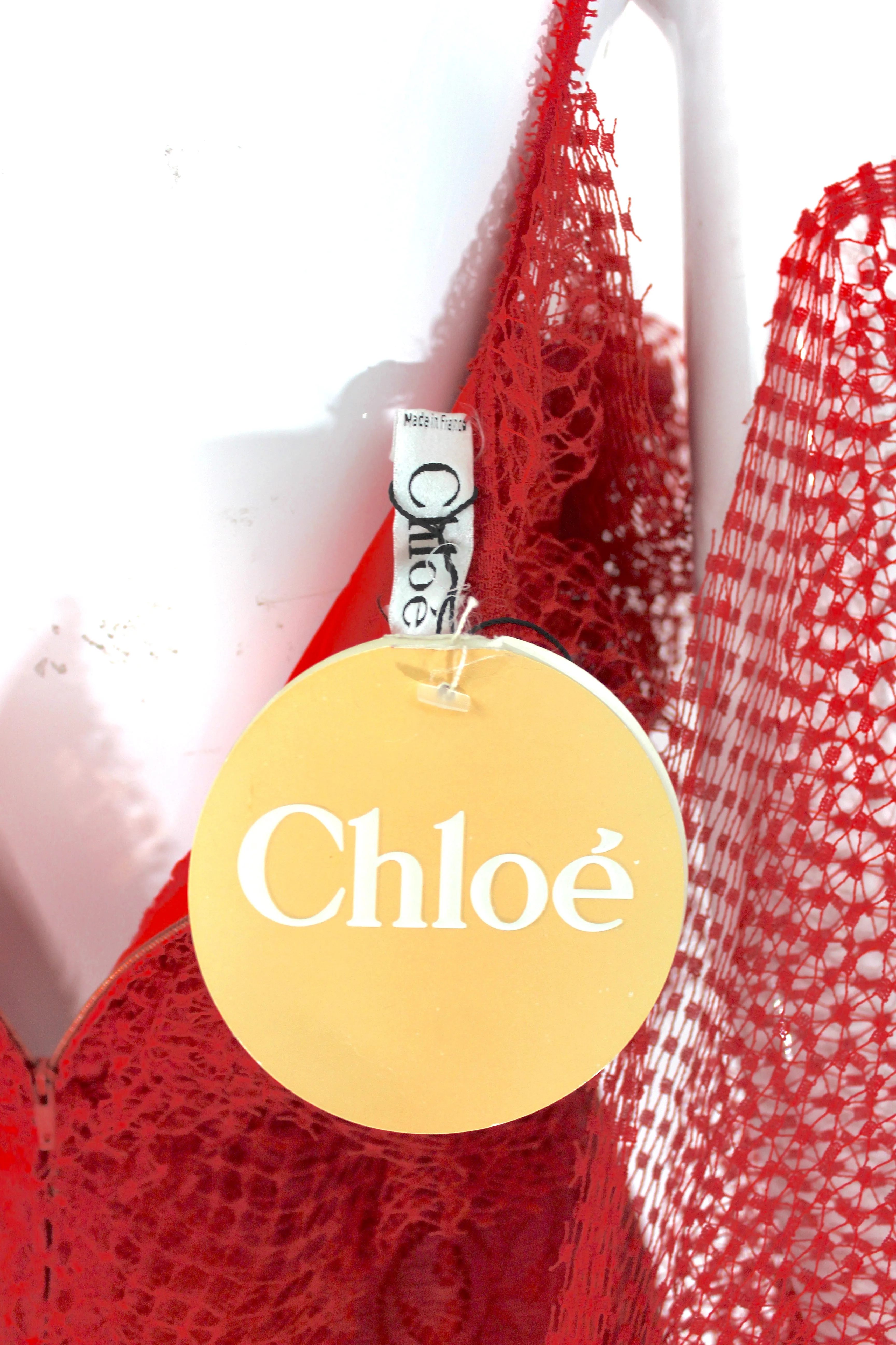 Chloé by Karl Lagerfeld Red Lace Shift Dress with Shawl, SS85, FR 40 / US 6