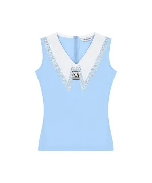 CHUCUCHU Lace Point Top - Sky Blue
