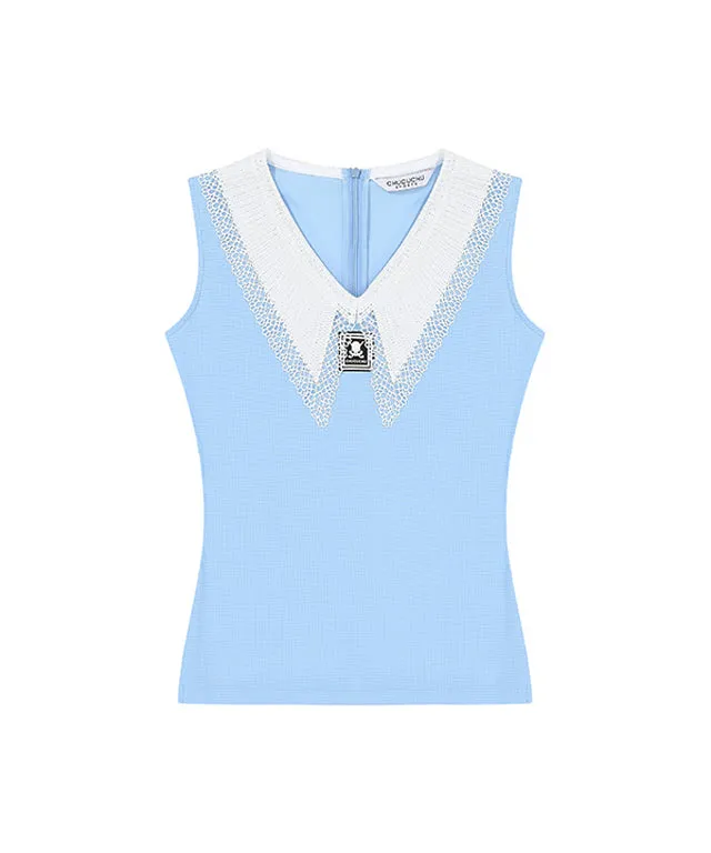 CHUCUCHU Lace Point Top - Sky Blue