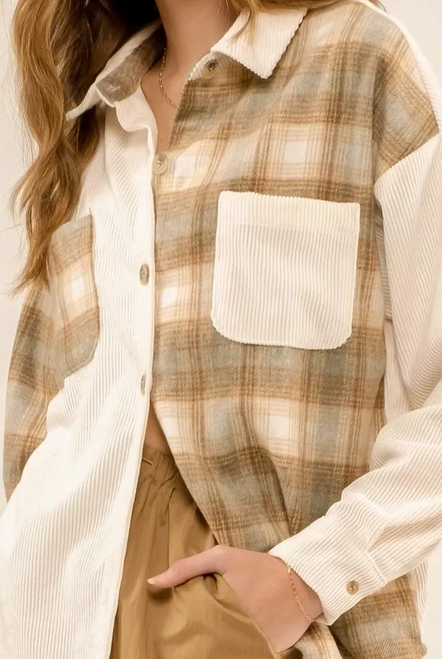 Color Block Corduroy Shacket