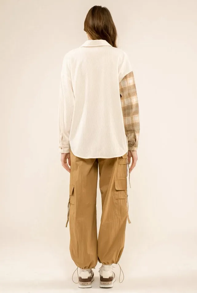 Color Block Corduroy Shacket