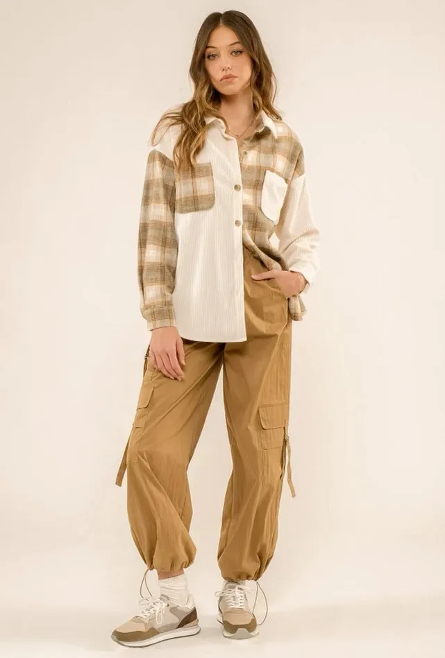 Color Block Corduroy Shacket
