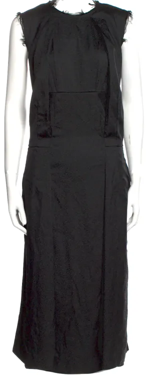 Comme des Garcons Japan. Black Raw Edge Trim Crew Neck Long Dress