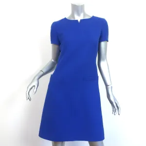 Courreges Short Sleeve Mini Shift Dress Blue Wool Size 8