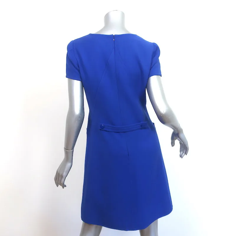 Courreges Short Sleeve Mini Shift Dress Blue Wool Size 8