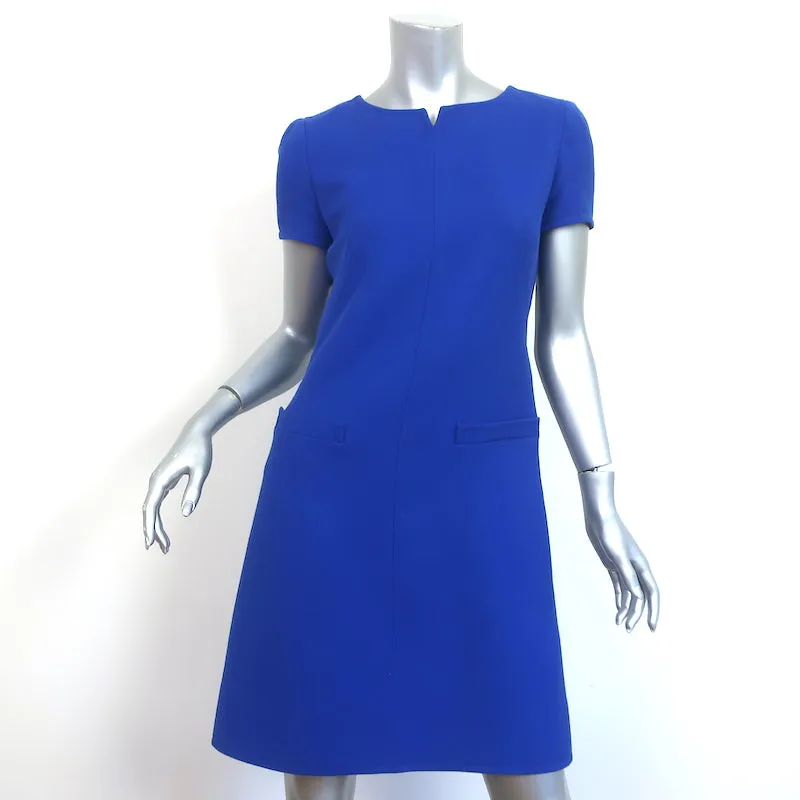 Courreges Short Sleeve Mini Shift Dress Blue Wool Size 8
