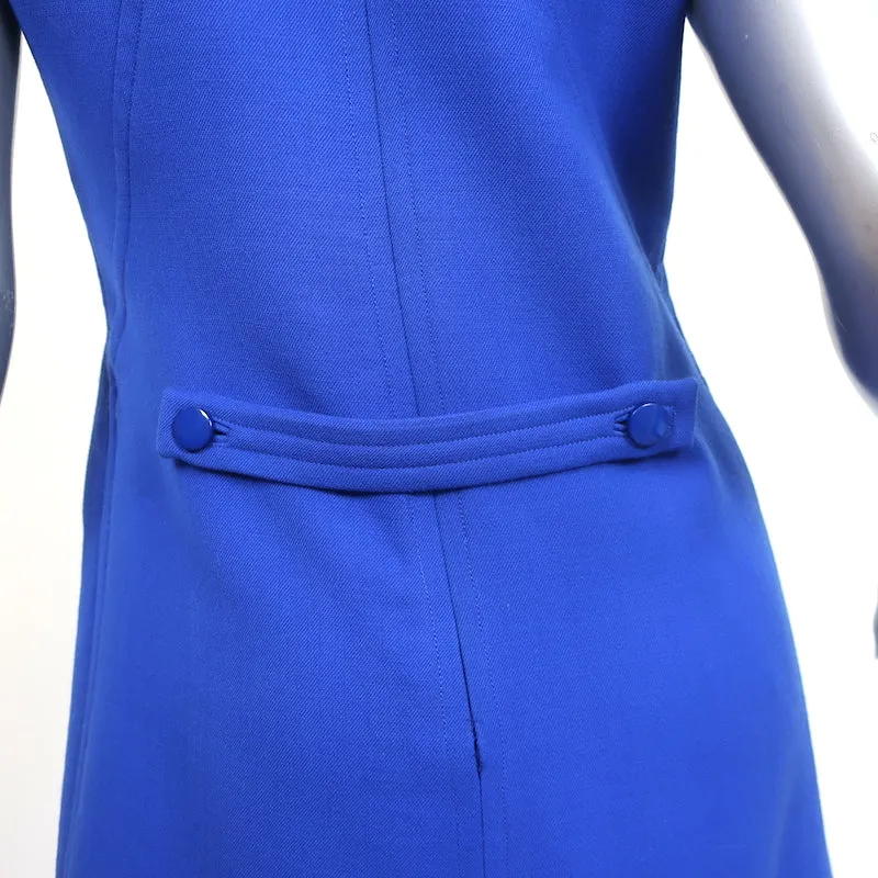 Courreges Short Sleeve Mini Shift Dress Blue Wool Size 8