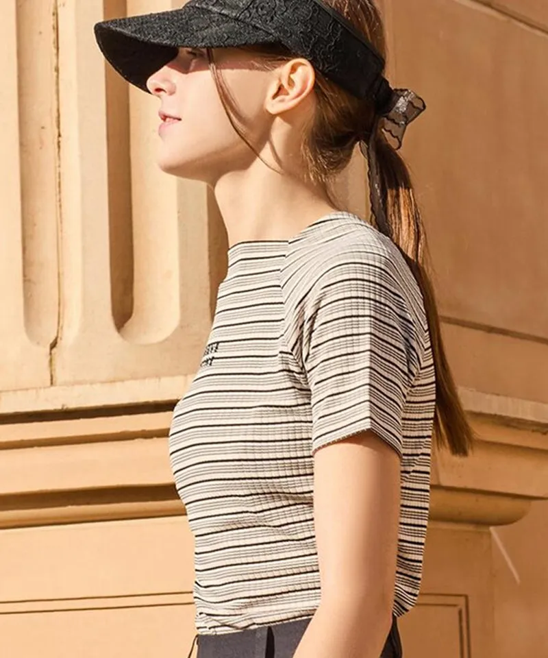 CREVE NINE: Women's Striped Mock Neck T-Shirt - 2 Colors