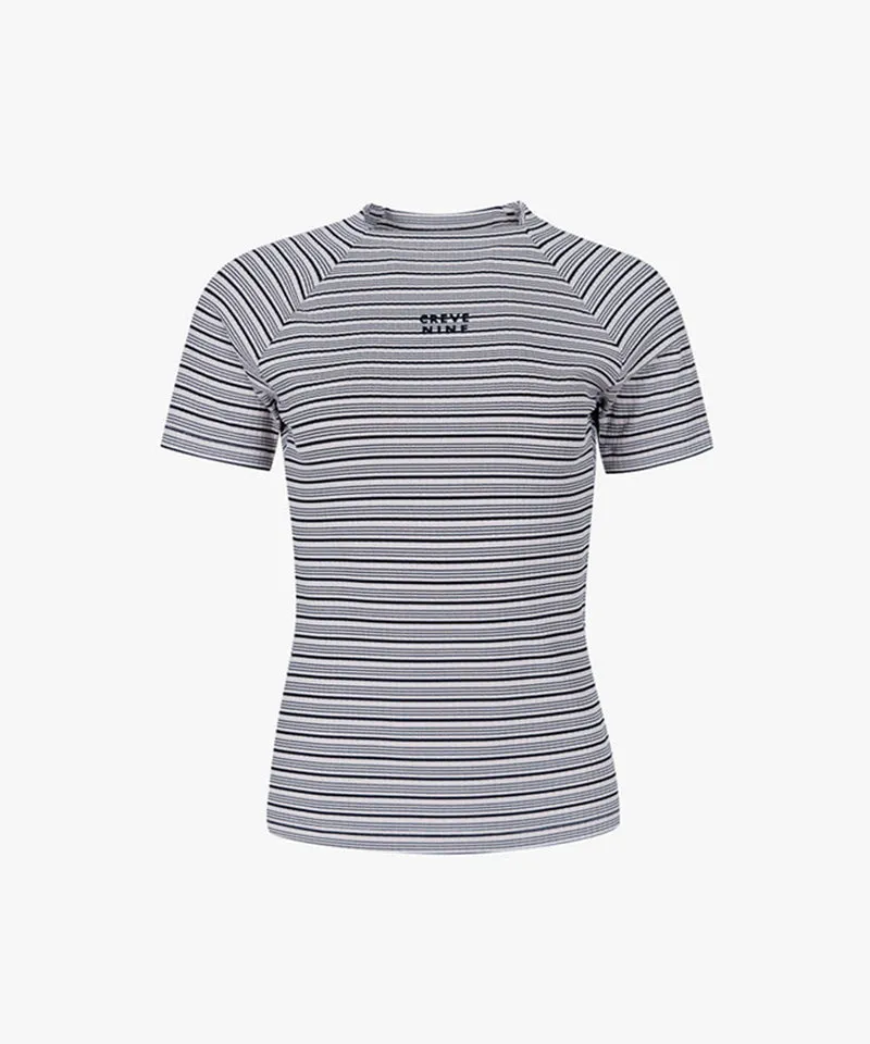 CREVE NINE: Women's Striped Mock Neck T-Shirt - 2 Colors