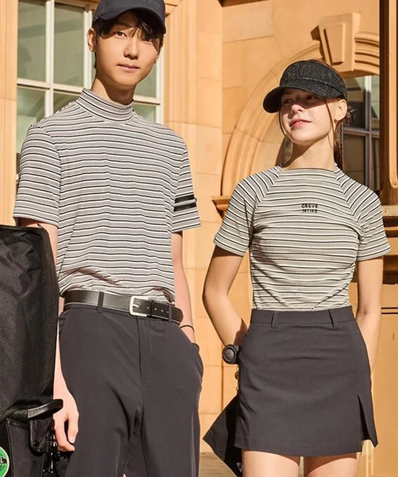 CREVE NINE: Women's Striped Mock Neck T-Shirt - 2 Colors
