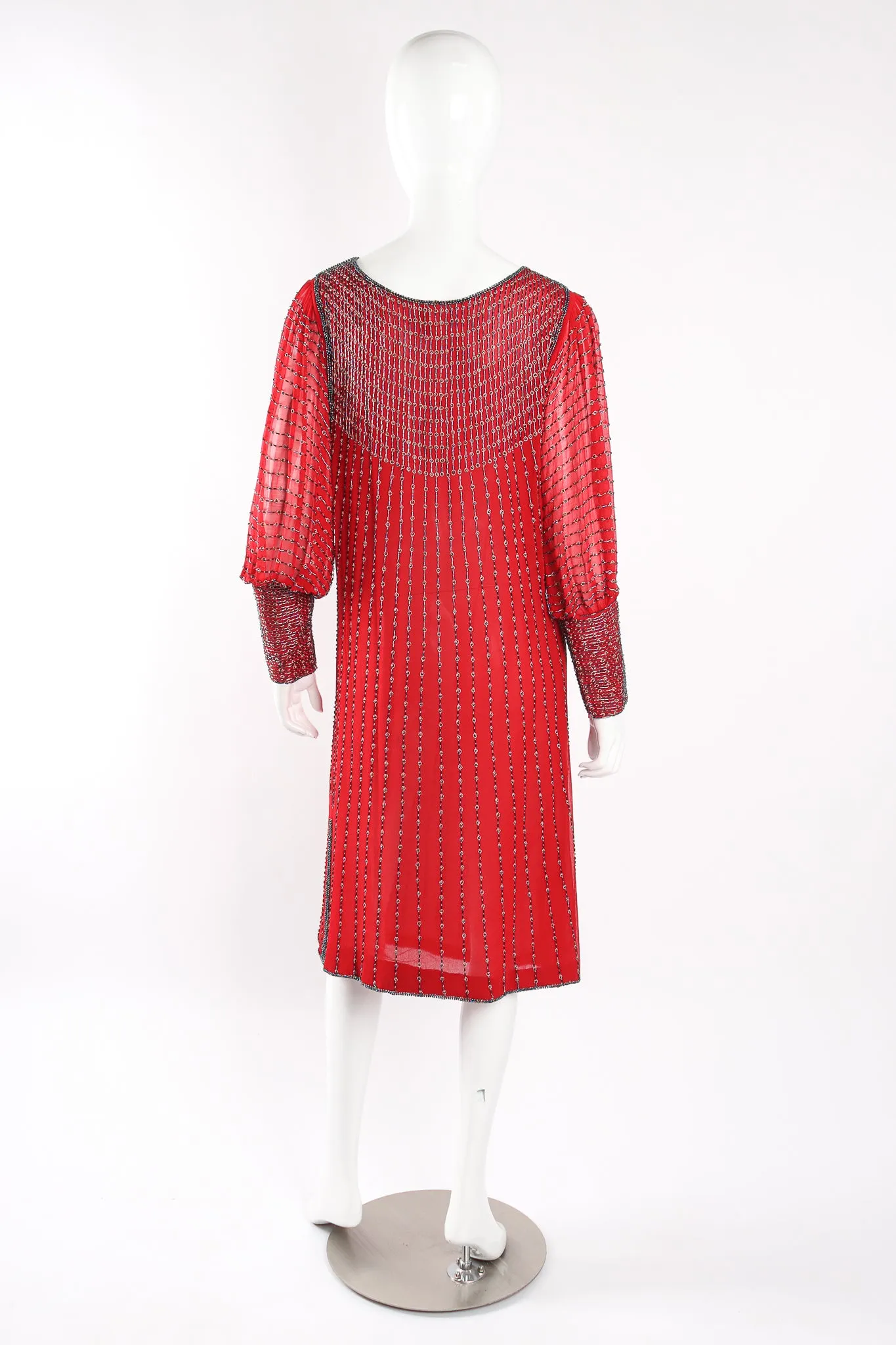Crimson Bead Striped Shift Dress