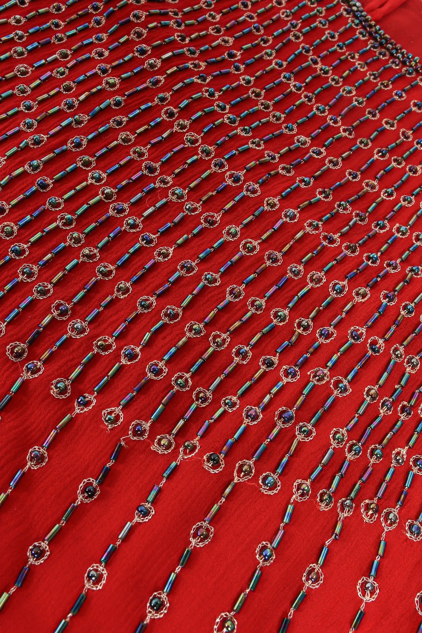 Crimson Bead Striped Shift Dress