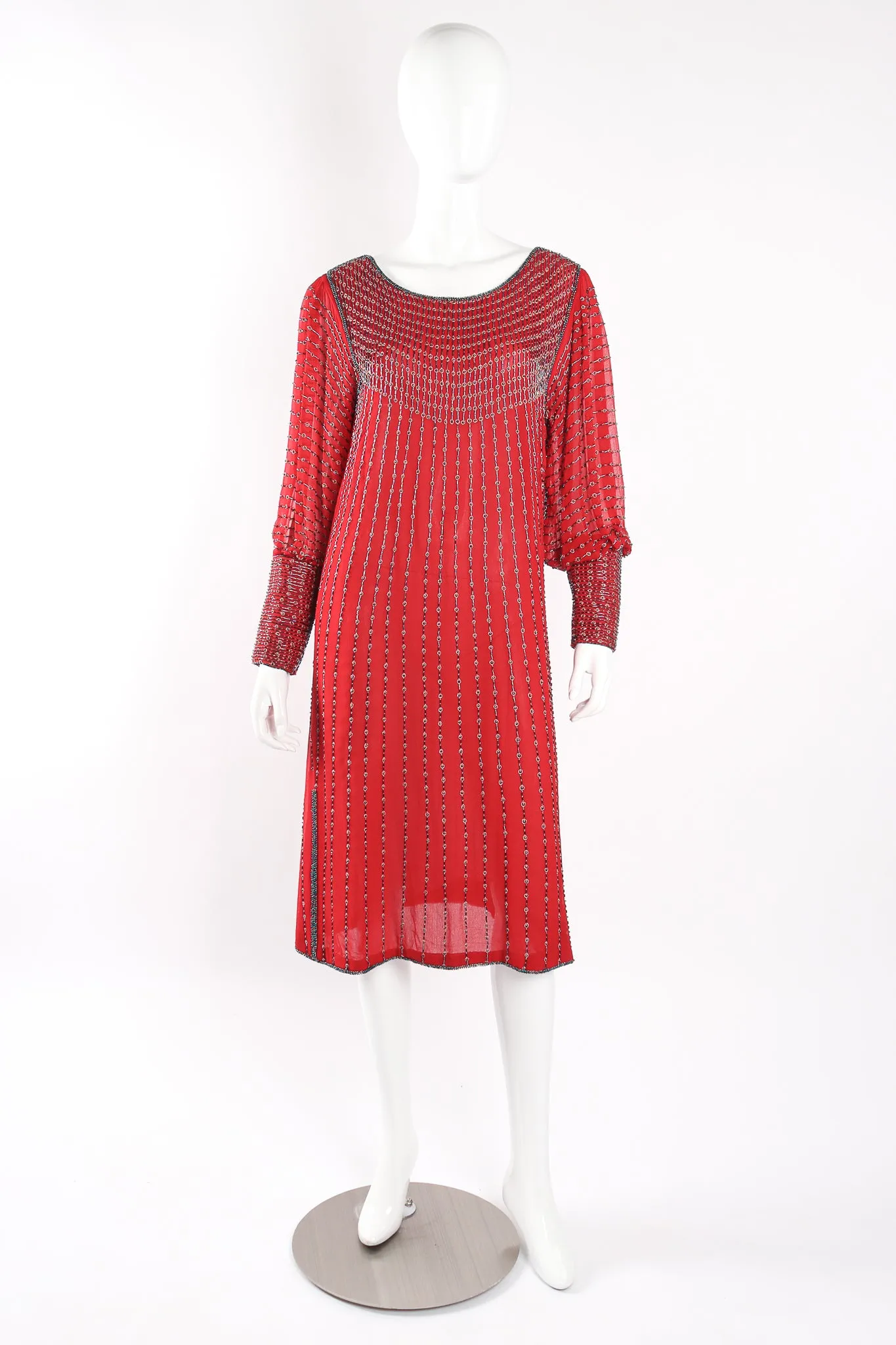 Crimson Bead Striped Shift Dress