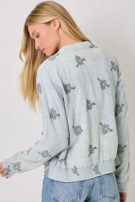 CUTE EMBROIDERY DETAIL KNIT BOMBER JACKET