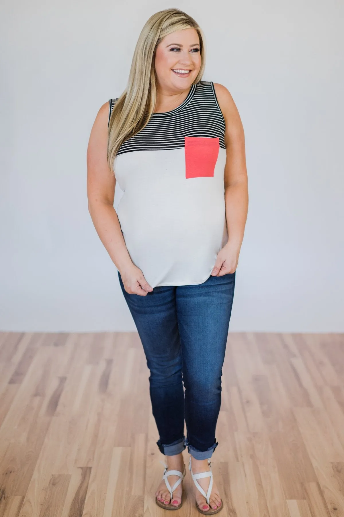 Days Go By Striped Pocket Tank Top- Coral