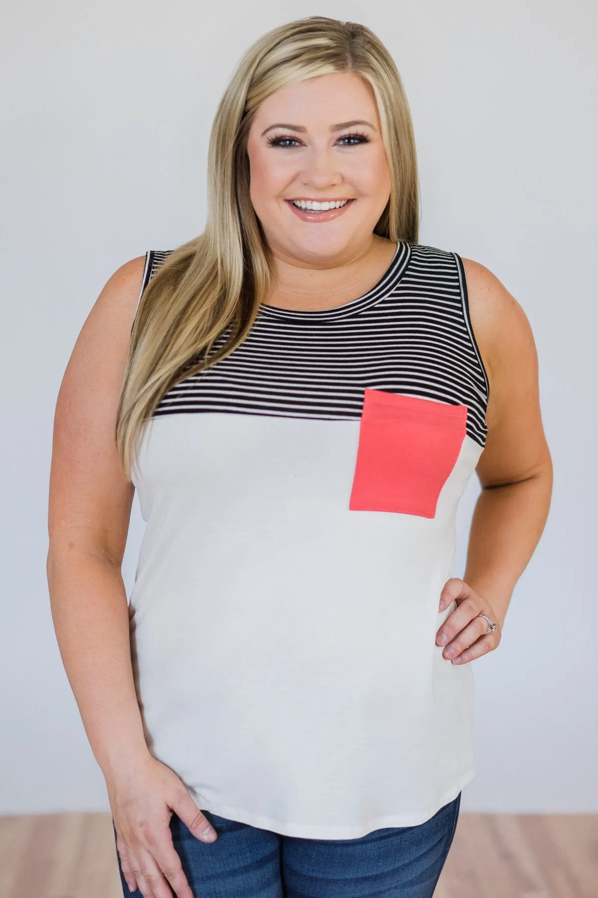 Days Go By Striped Pocket Tank Top- Coral