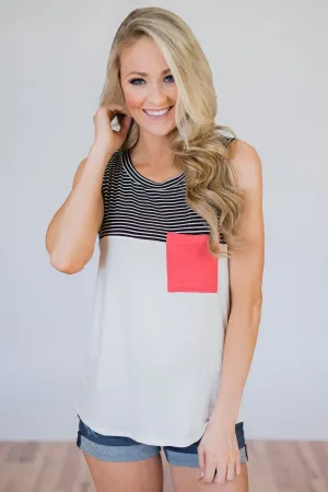 Days Go By Striped Pocket Tank Top- Coral