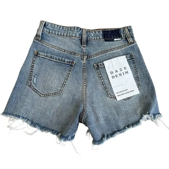 Daze Denim Women’s The Knockout High Rise Shorts Beach Vacation Blue 25 NWT