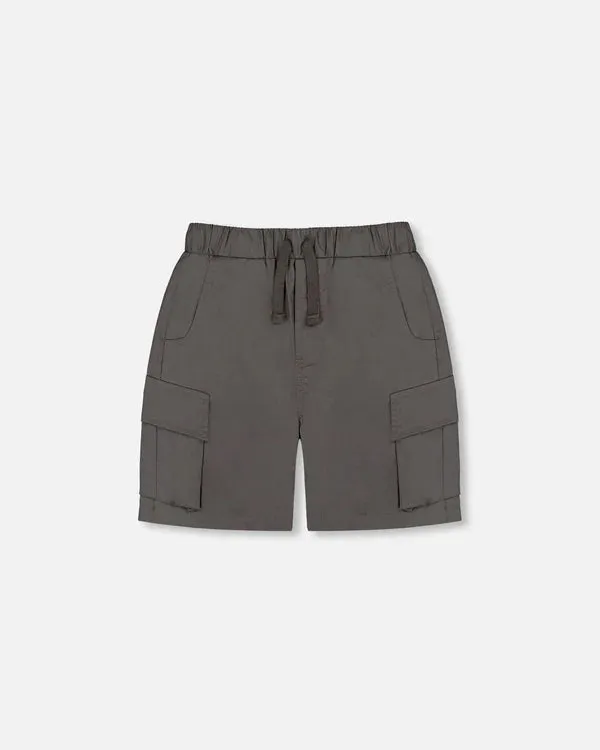 deux par deux Boys Parachute Cargo Pocket Shorts - Dark Grey