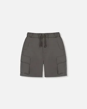 deux par deux Boys Parachute Cargo Pocket Shorts - Dark Grey