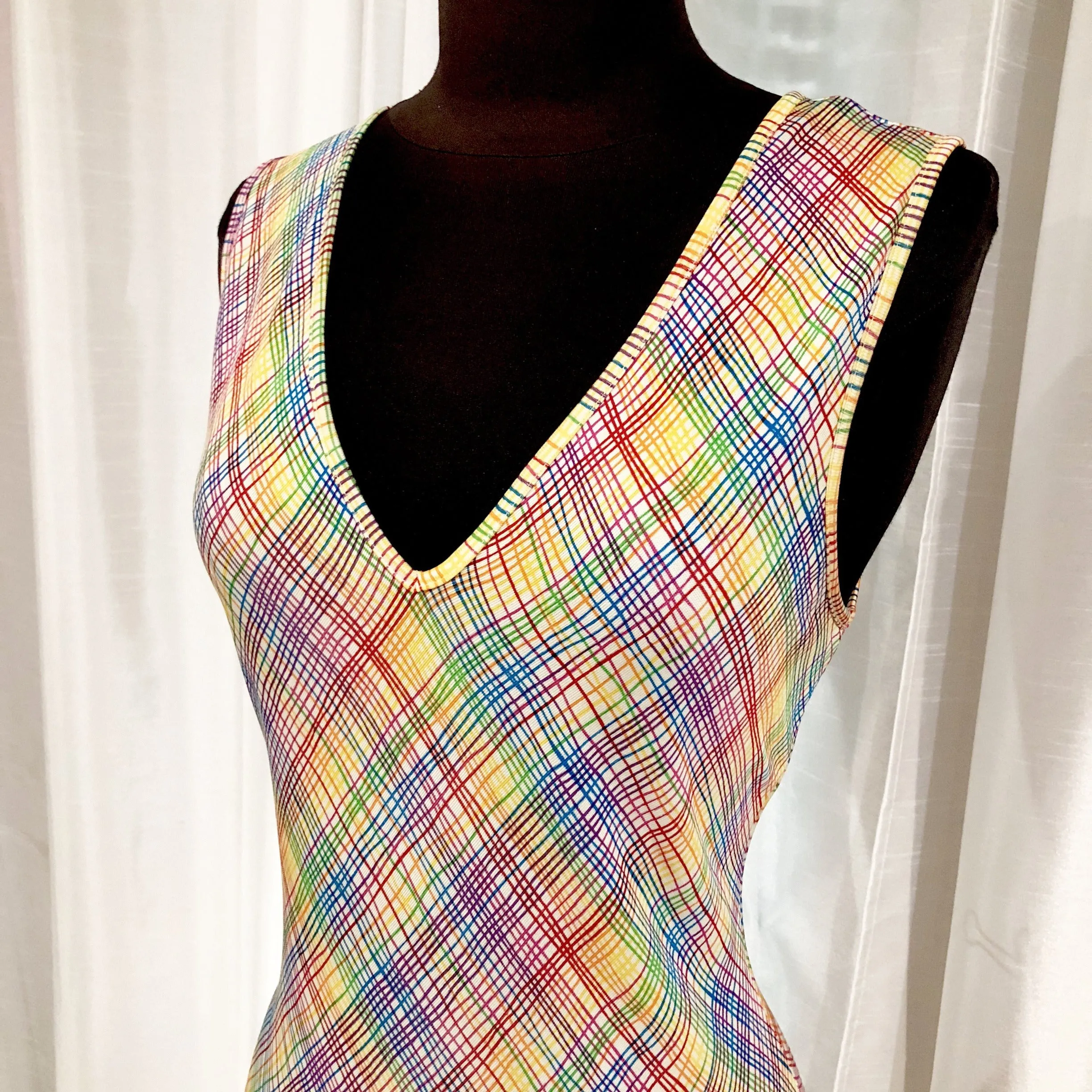 DIANE VON FURSTENBERG Rainbow Multi-color Plaid Short Dress Size 10