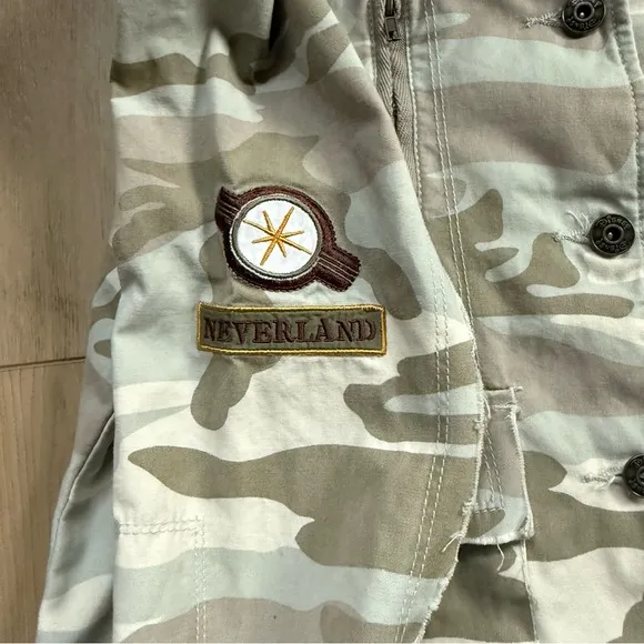 Disney Tinkerbell Camo Lightweight Patches Distressed Deconstructed Jacket Sz L