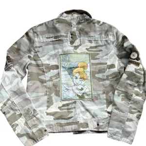 Disney Tinkerbell Camo Lightweight Patches Distressed Deconstructed Jacket Sz L