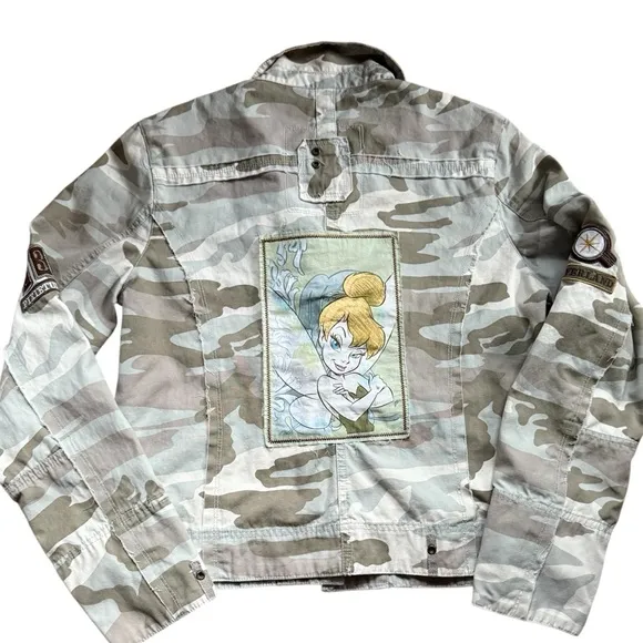 Disney Tinkerbell Camo Lightweight Patches Distressed Deconstructed Jacket Sz L