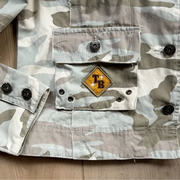 Disney Tinkerbell Camo Lightweight Patches Distressed Deconstructed Jacket Sz L