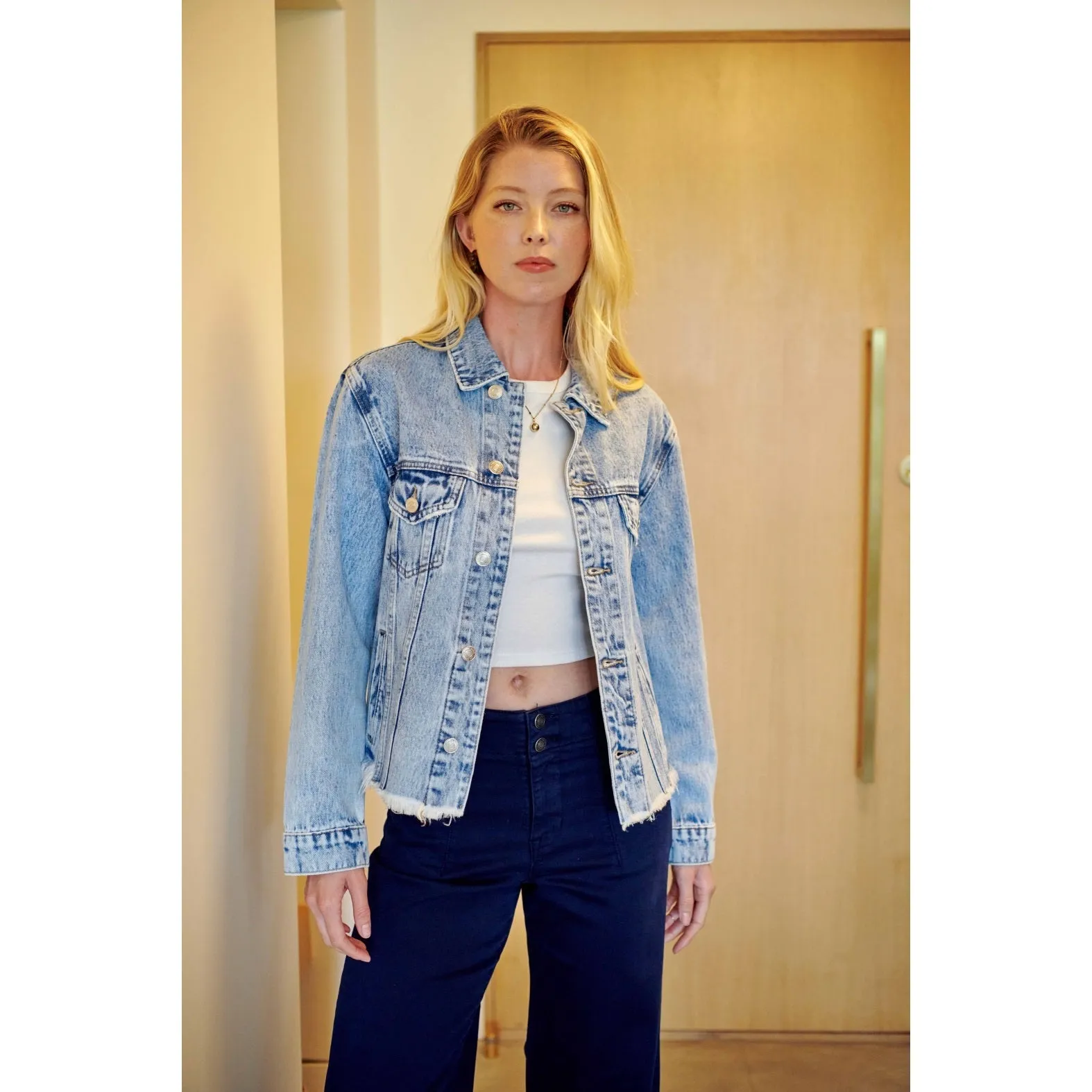 Distressed Hem Denim Jacket *