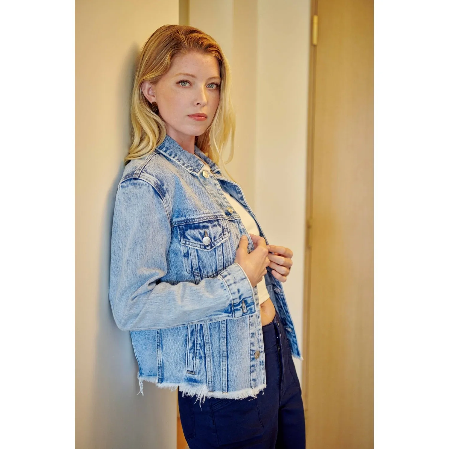 Distressed Hem Denim Jacket *