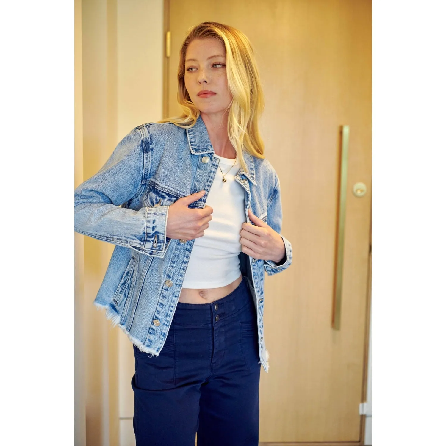 Distressed Hem Denim Jacket *
