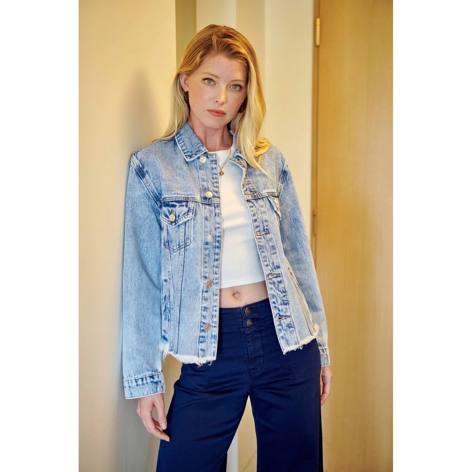 Distressed Hem Denim Jacket *