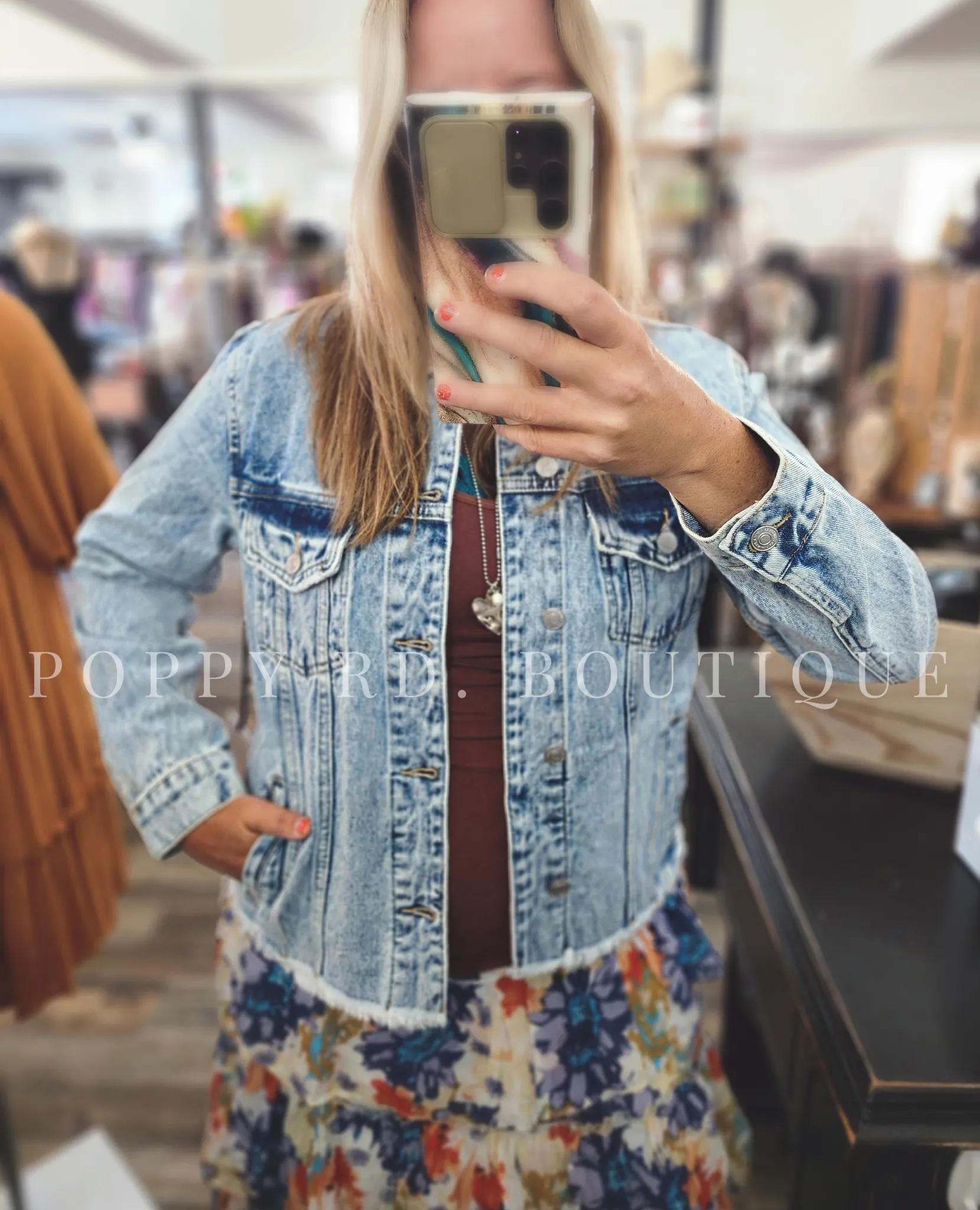 Distressed Hem Denim Jacket *