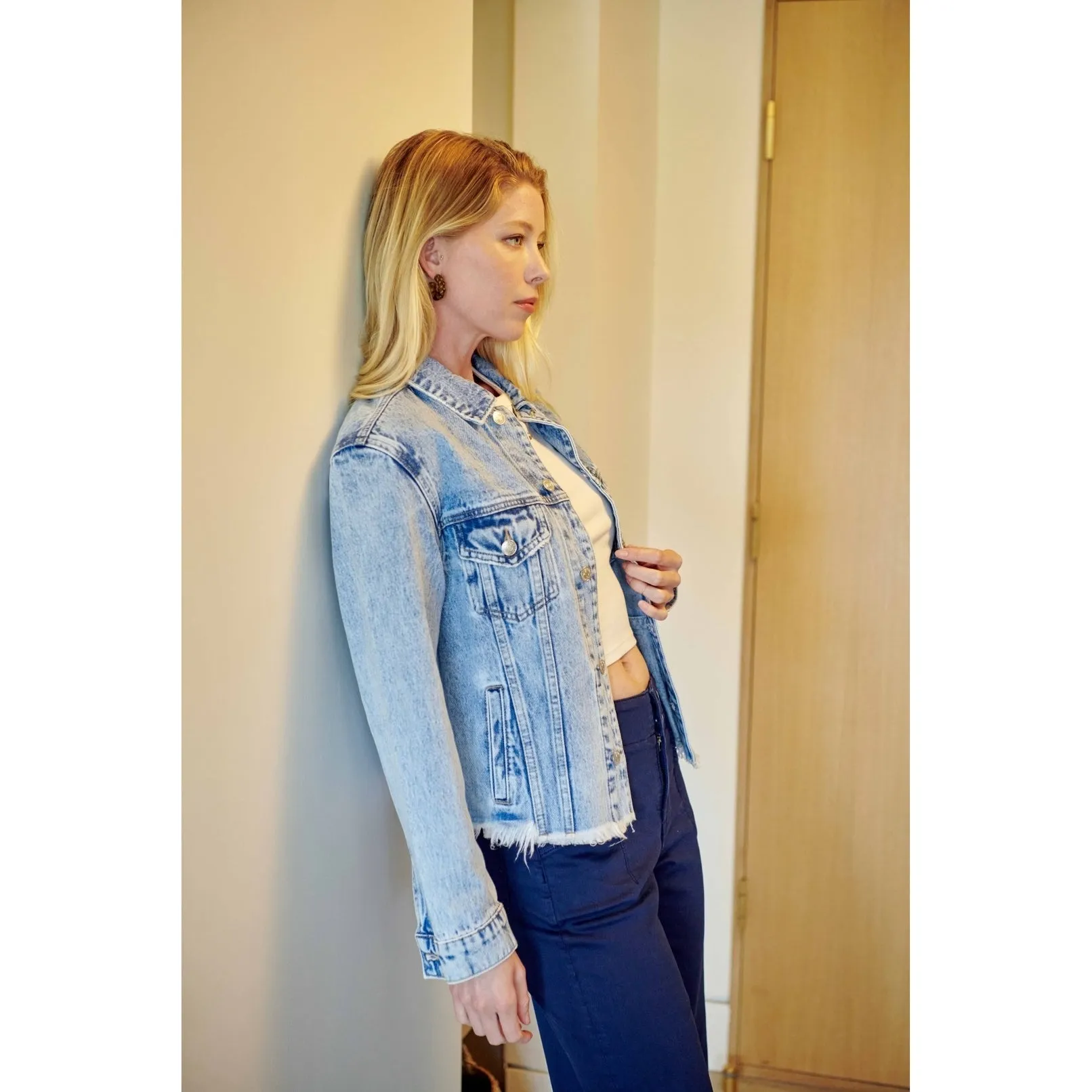 Distressed Hem Denim Jacket *