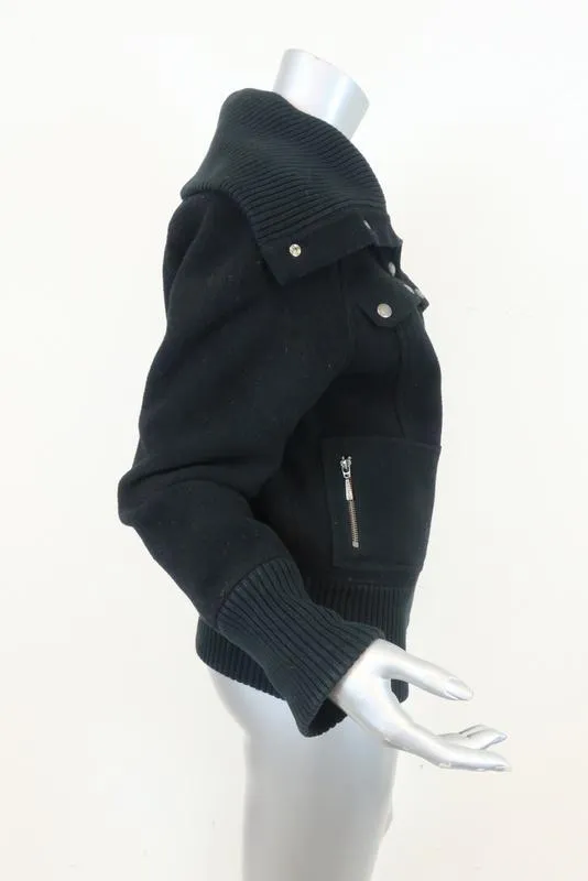 DKNY Jeans Bomber Jacket Black Knit-Trim Wool Size Large