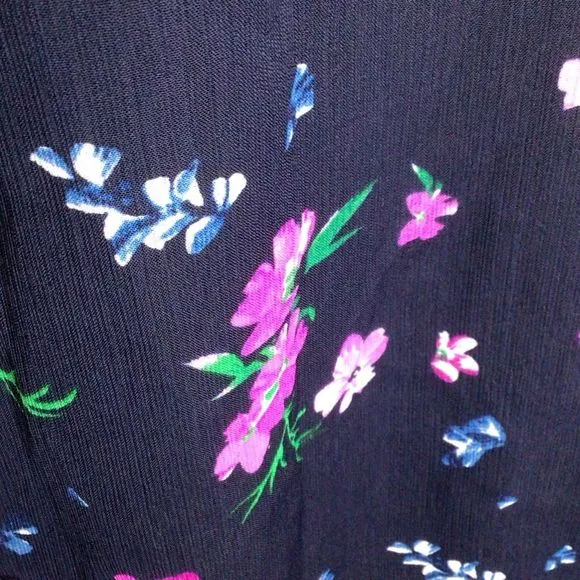 DKNY Navy Floral Print Tie-Neck Shift Dress. Size 10