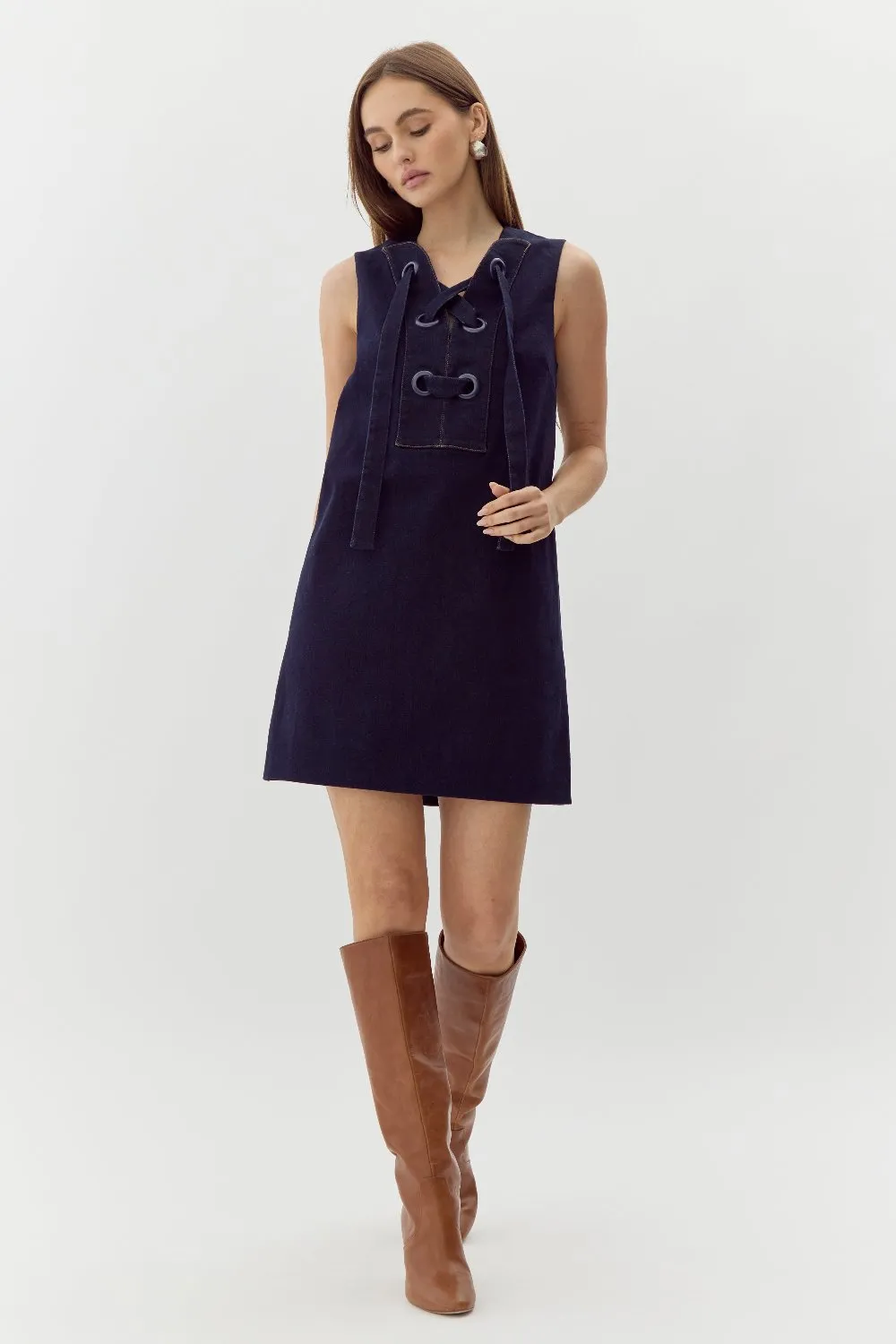 Dolce Denim Eyelet Front Shift Dress