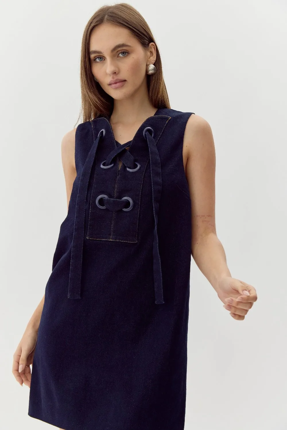 Dolce Denim Eyelet Front Shift Dress