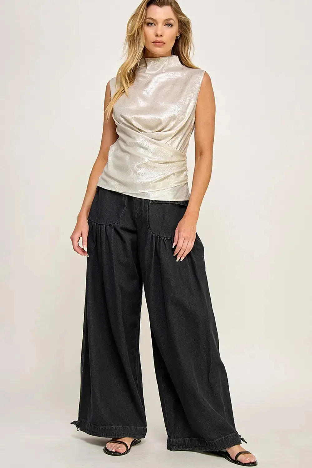 DRAPED SATIN EFFECT TOP