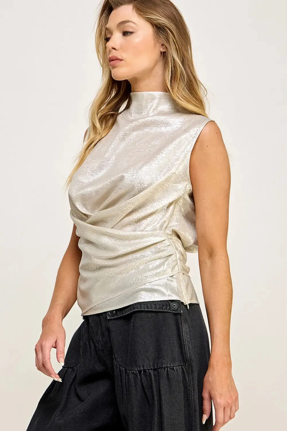 DRAPED SATIN EFFECT TOP