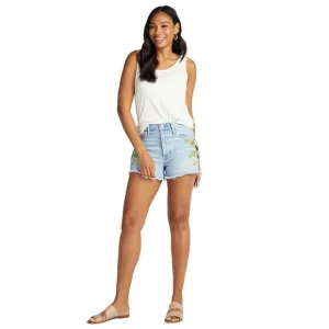 Driftwood Goldie High Rise Toucan Bird Embroidered Jean Shorts Blue Denim Sz 25