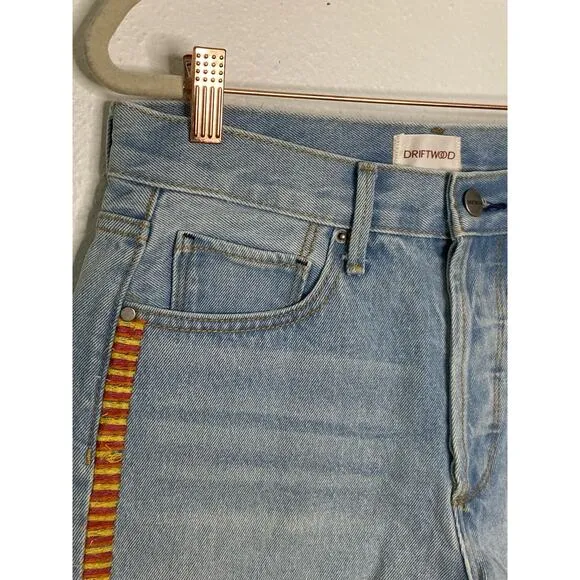 Driftwood Goldie High Rise Toucan Bird Embroidered Jean Shorts Blue Denim Sz 25