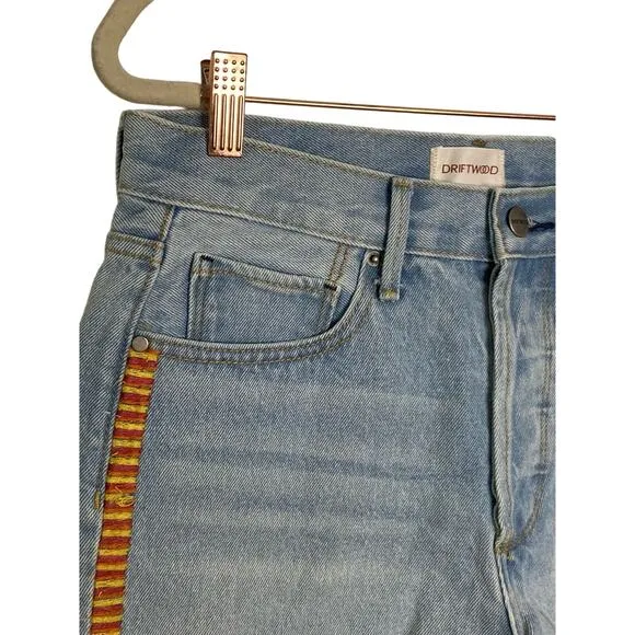 Driftwood Goldie High Rise Toucan Bird Embroidered Jean Shorts Blue Denim Sz 25