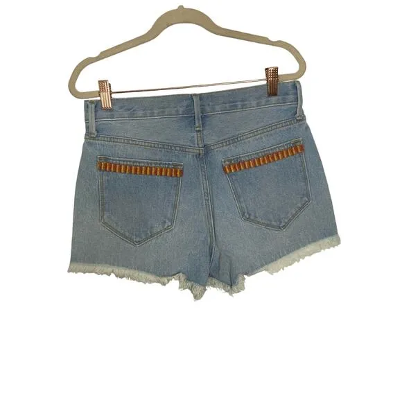 Driftwood Goldie High Rise Toucan Bird Embroidered Jean Shorts Blue Denim Sz 25